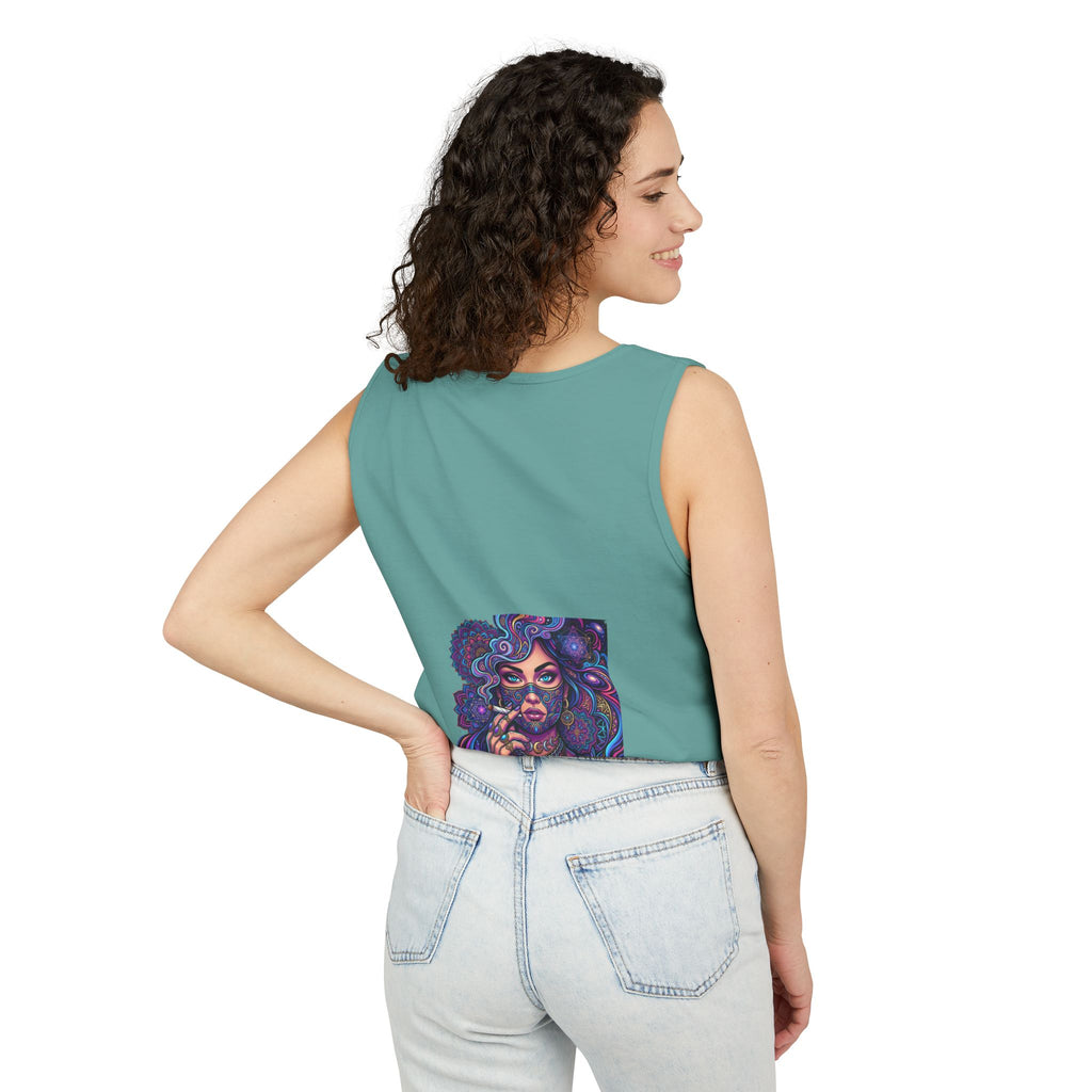 Graphic Tank Top - Colorful Cosmic Woman Illustration