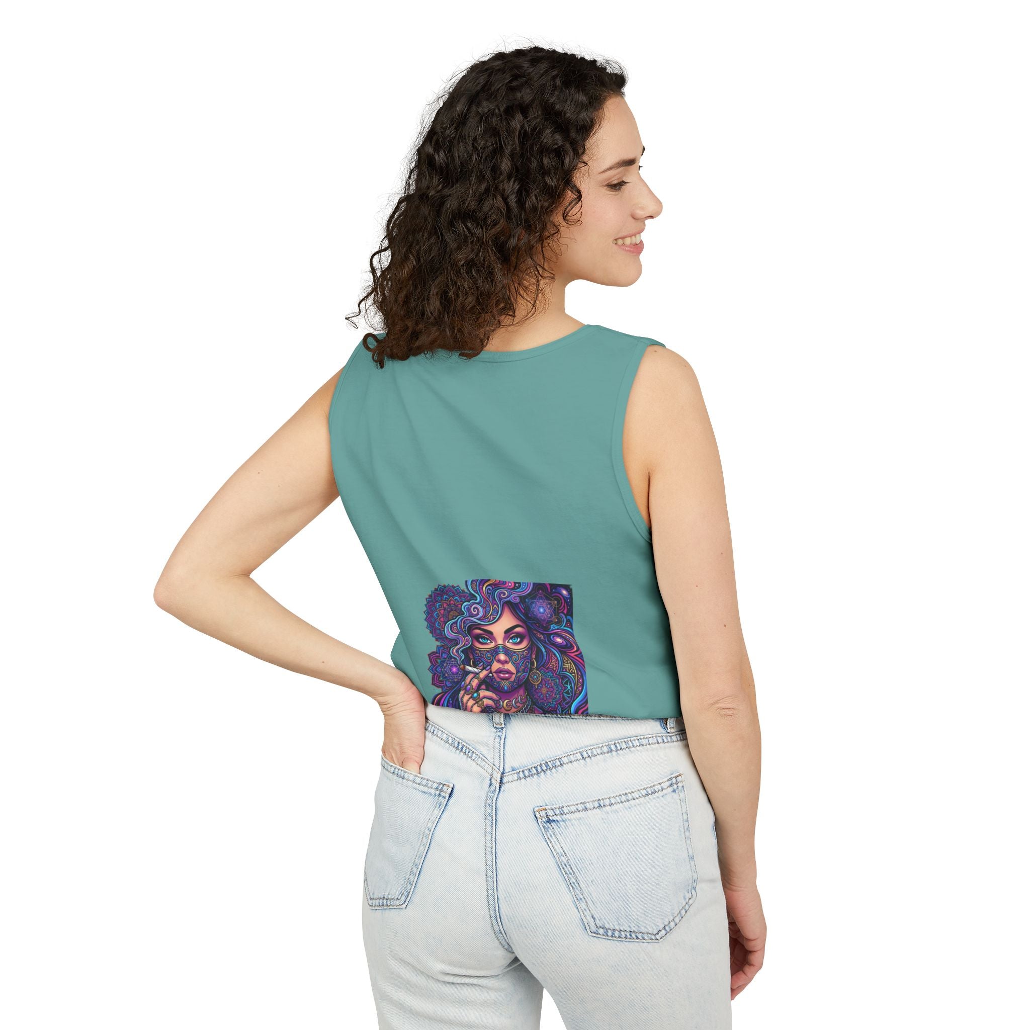 Graphic Tank Top - Colorful Cosmic Woman Illustration