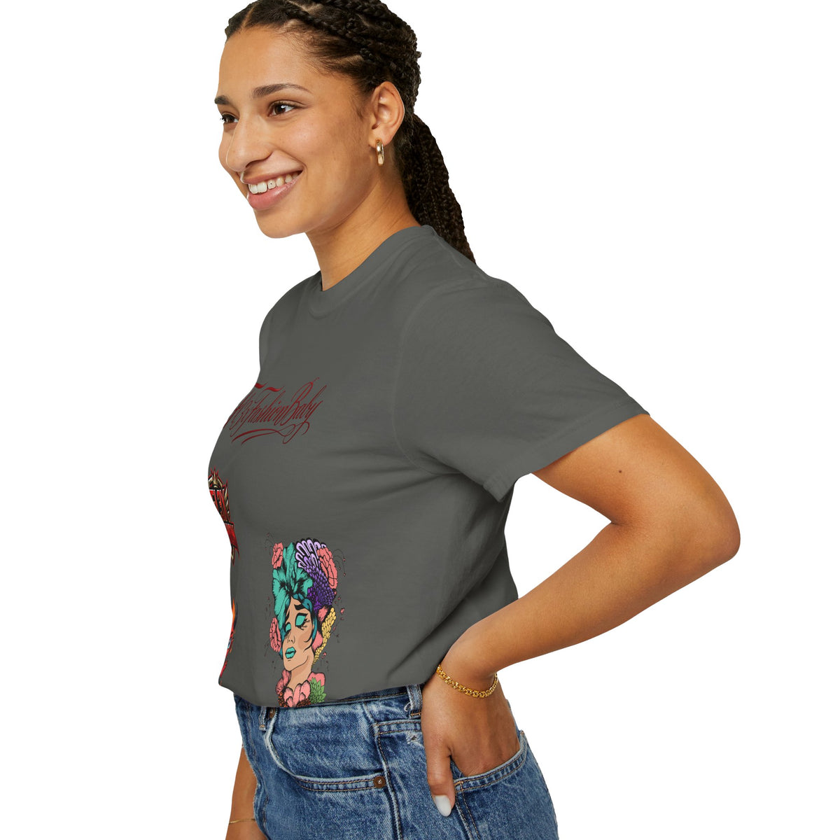 Artistic Floral Portrait T-Shirt — 'Fl3xFashionBaby' Graphic Tee