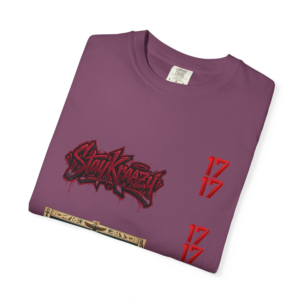 Graphic T-Shirt — Vintage Pyramid Collage with 'Wanted' Drip Design