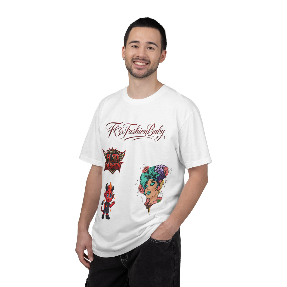 Artistic Floral Portrait T-Shirt — 'Fl3xFashionBaby' Graphic Tee