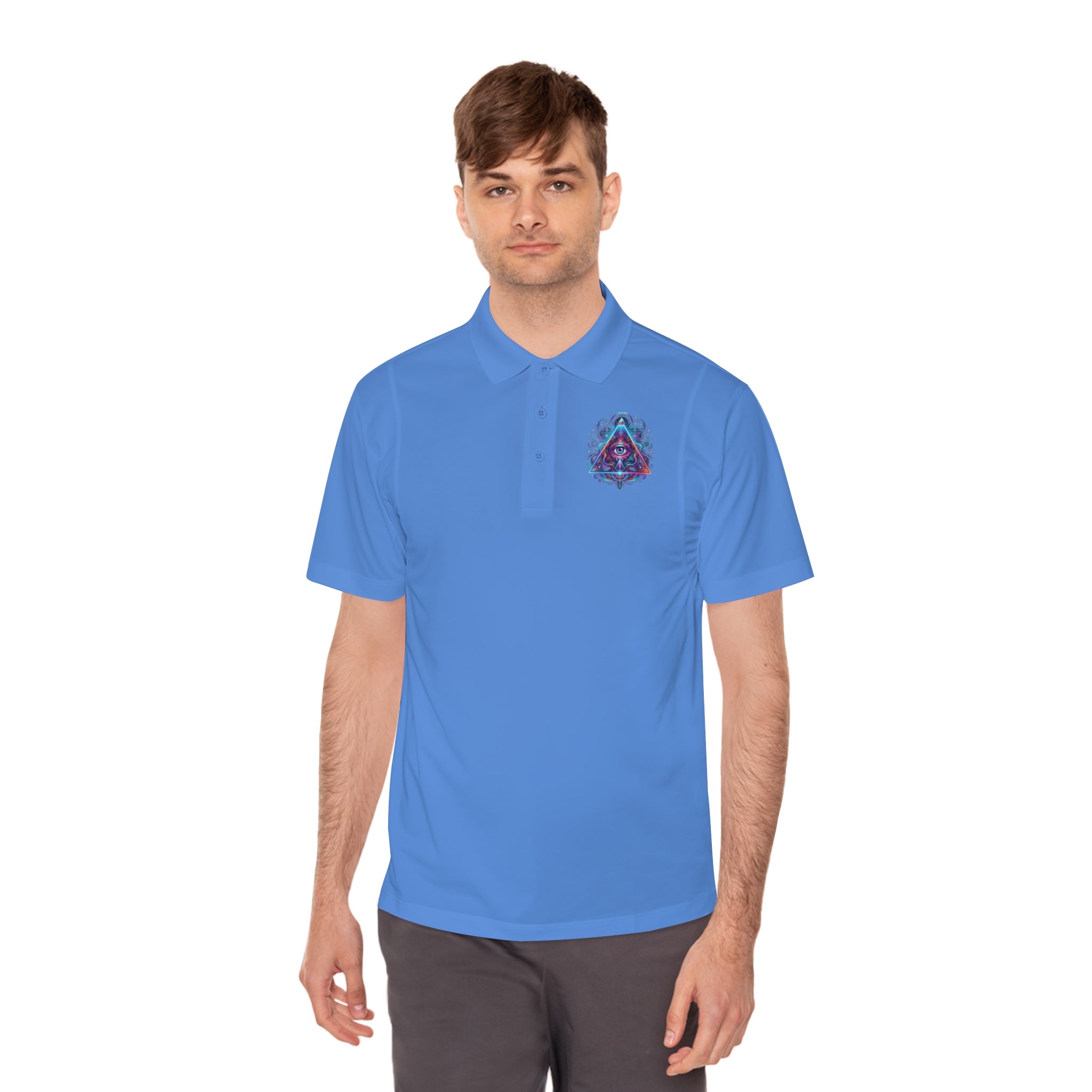 Men's Polo Shirt — Mystic All-Seeing Eye Triangle Design with 17/17 Accent
