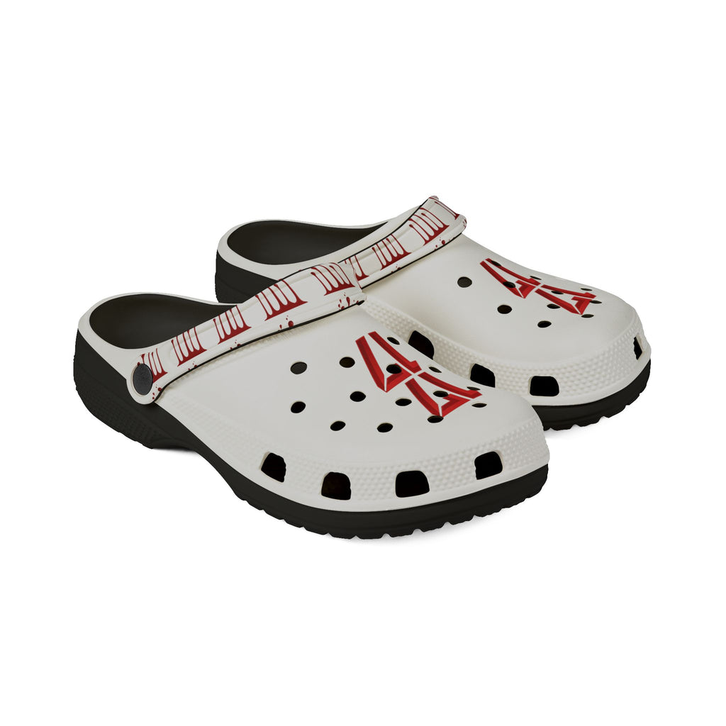 Rubber Clogs — White EVA Foam Shoes with Red '17' & Patterned Strap
