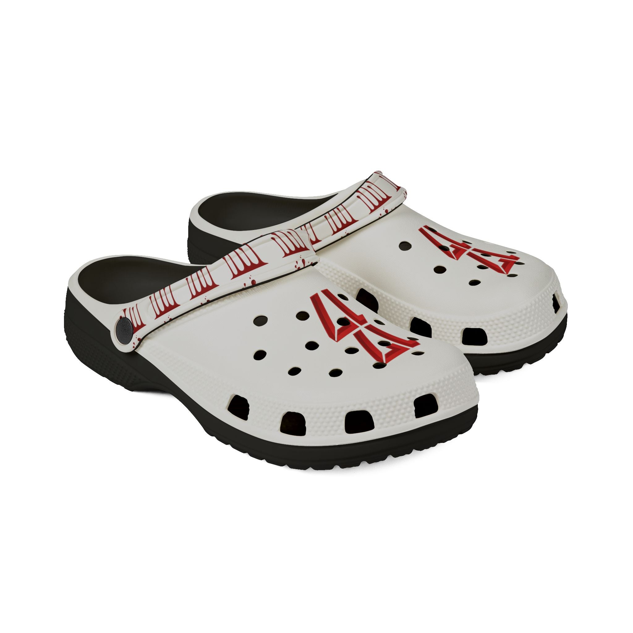 Rubber Clogs — White EVA Foam Shoes with Red '17' & Patterned Strap