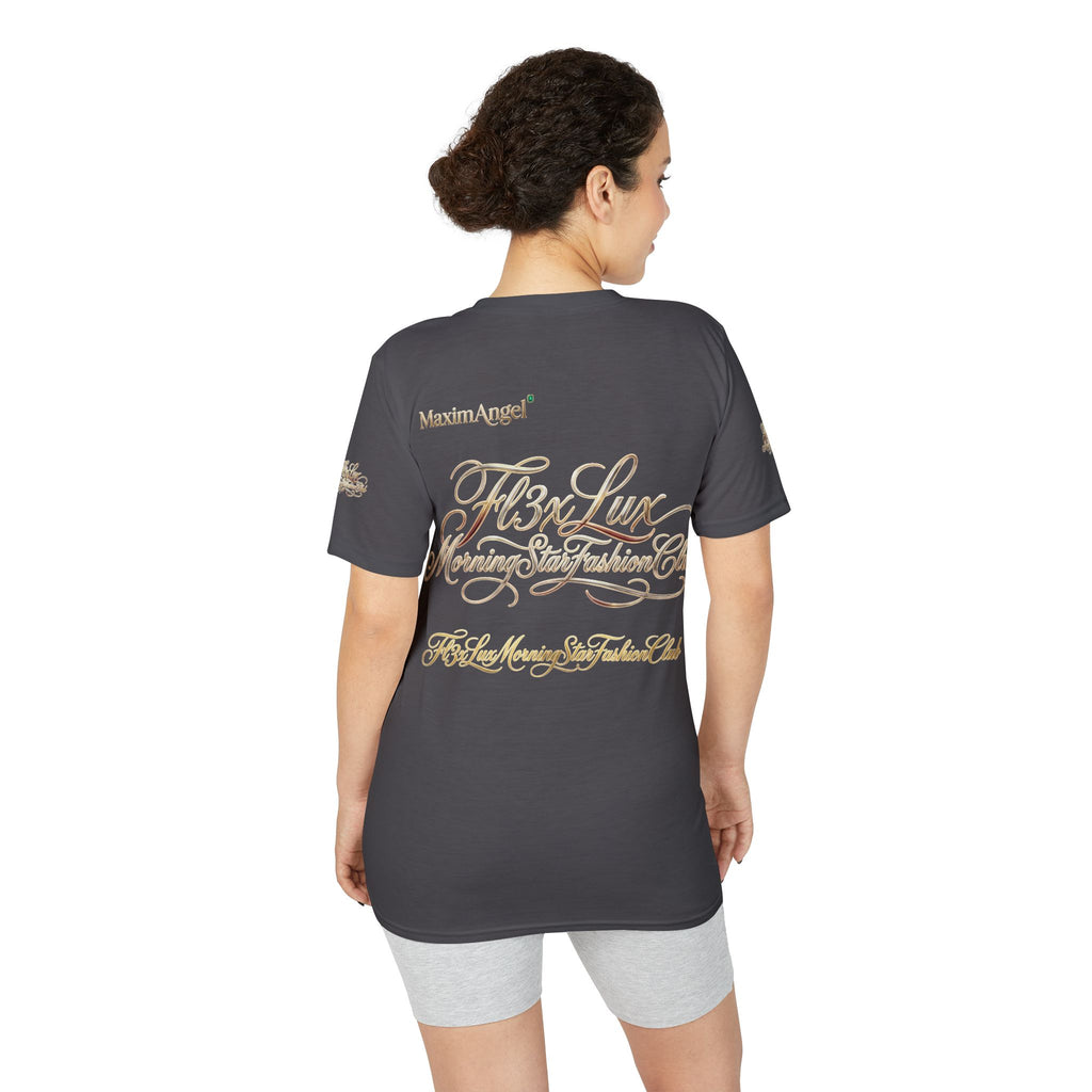 Luxury Gold Script Performance T-Shirt — F3xLux Morning Stay Fashion Club Design