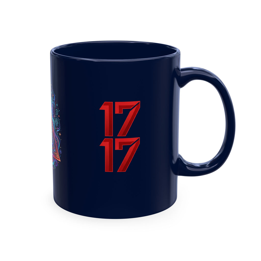 Ceramic Mug — Mystic Third Eye Pyramid Design with 7/17 Red Numerals