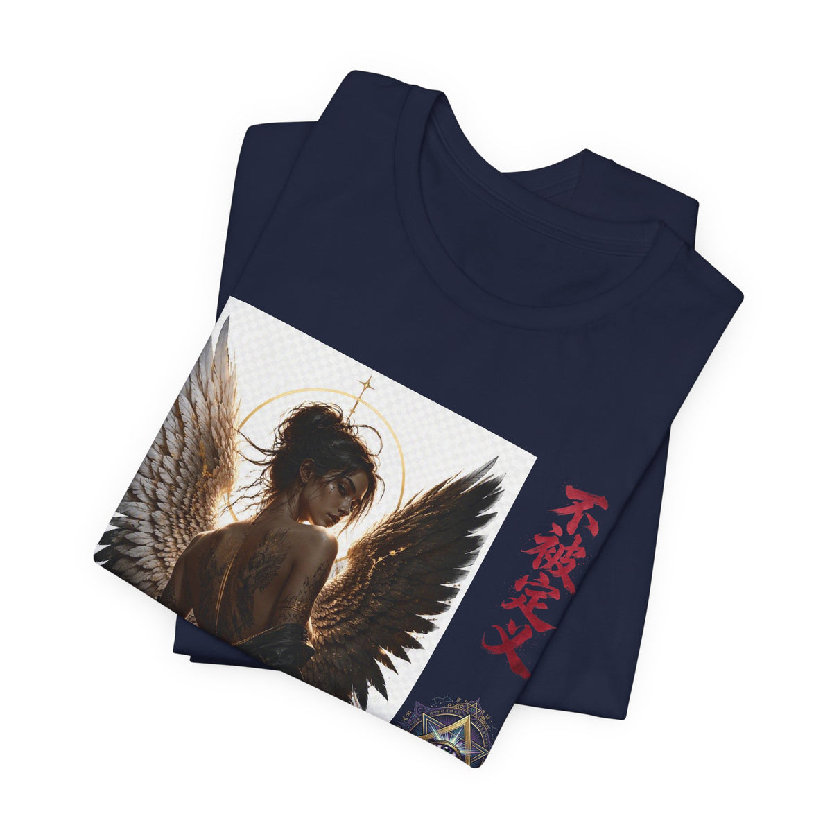 Angel Wings Graphic Tee — '不被定义' Asian-Inspired Dark Angel T-Shirt
