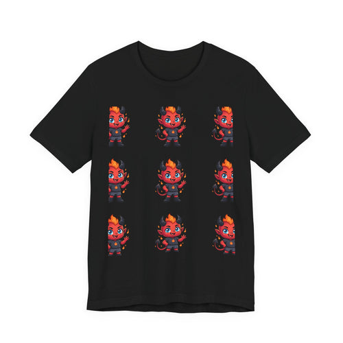 Cute Red Devil Pattern Tee — Kawaii Devil Graphic T-Shirt