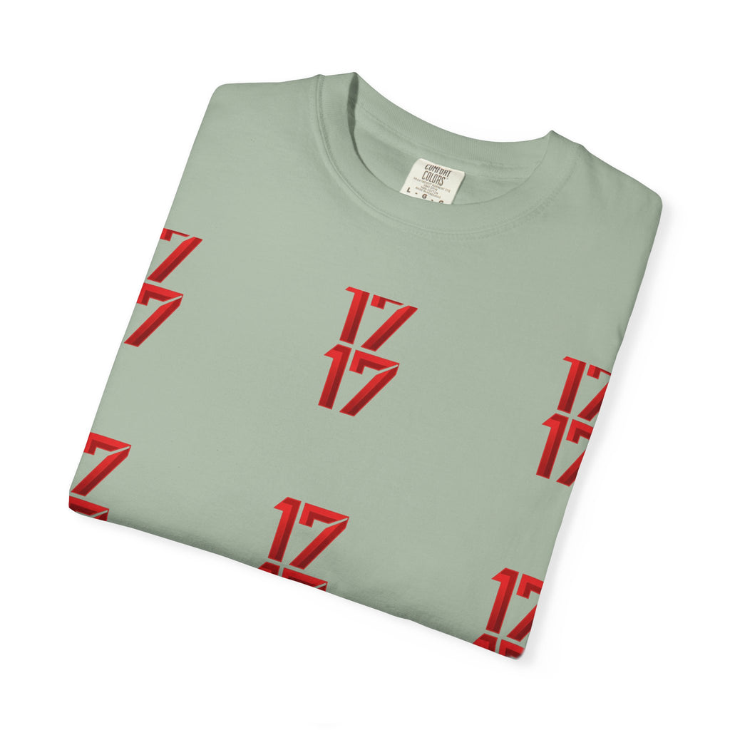 17 Pattern Graphic T-Shirt — Repeating Red Logo Tee