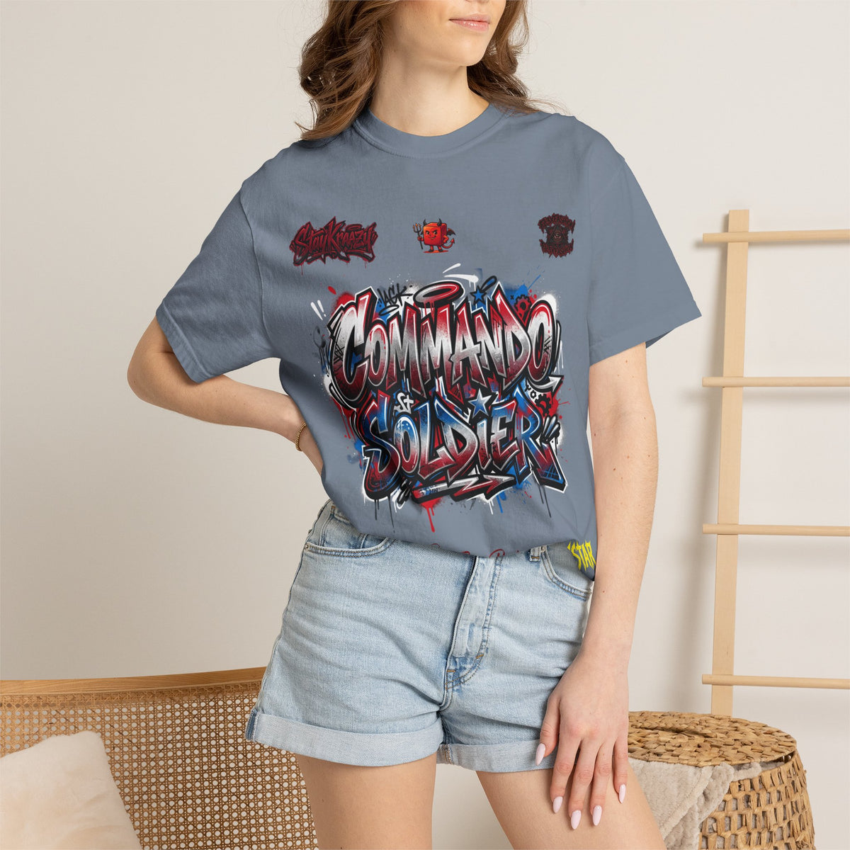Commando Soldier Graphic T-Shirt — Streetwear Graffiti Design