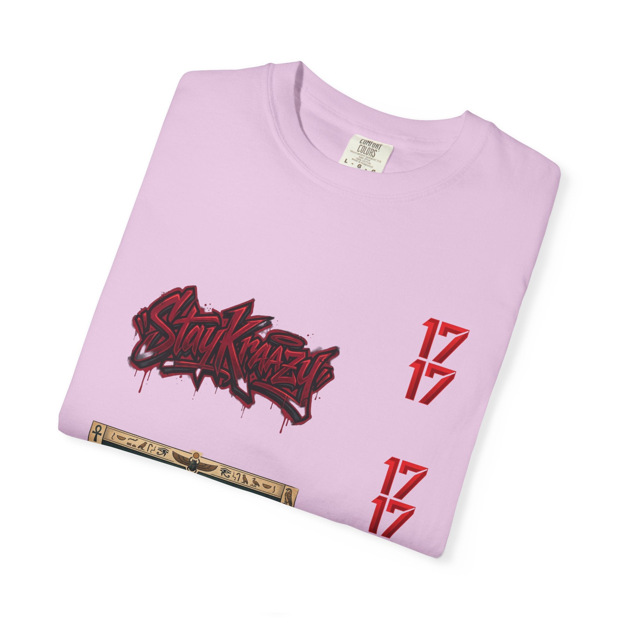 Graphic T-Shirt — Vintage Pyramid Collage with 'Wanted' Drip Design