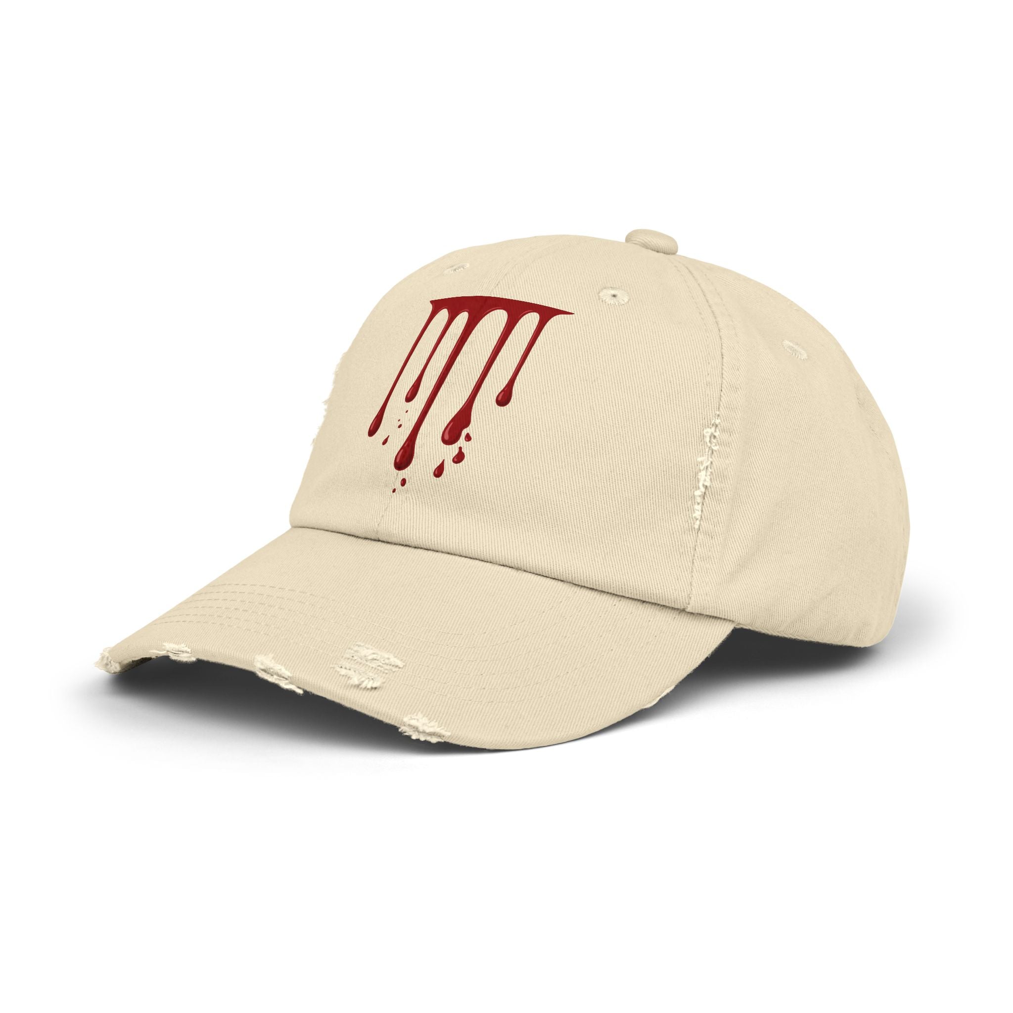 Distressed Black Cap with Red Drip Graphic – Gothic Blood Drip Hat