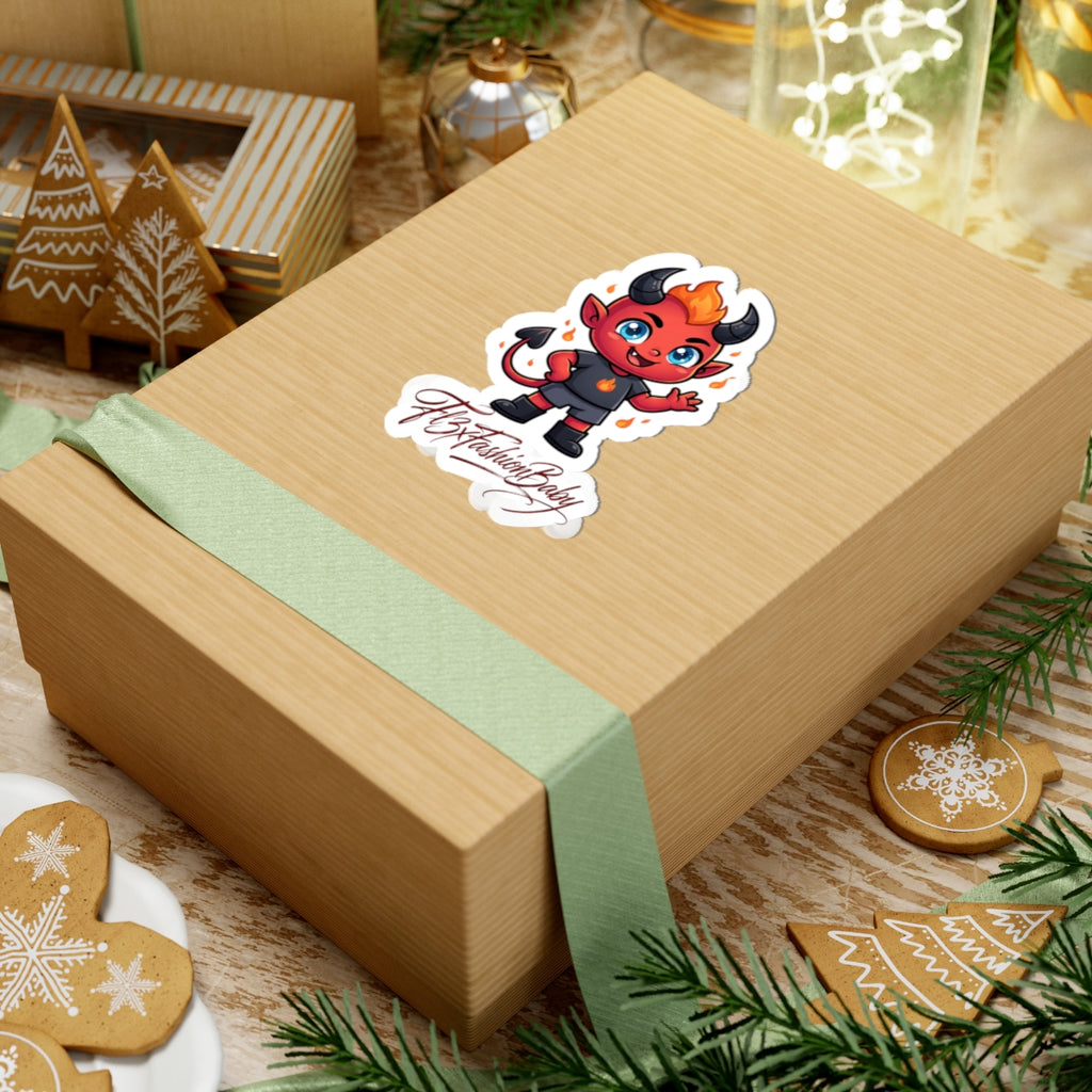 Cute Devil Character Kiss-Cut Sticker — "FlxFashionBaby" Logo