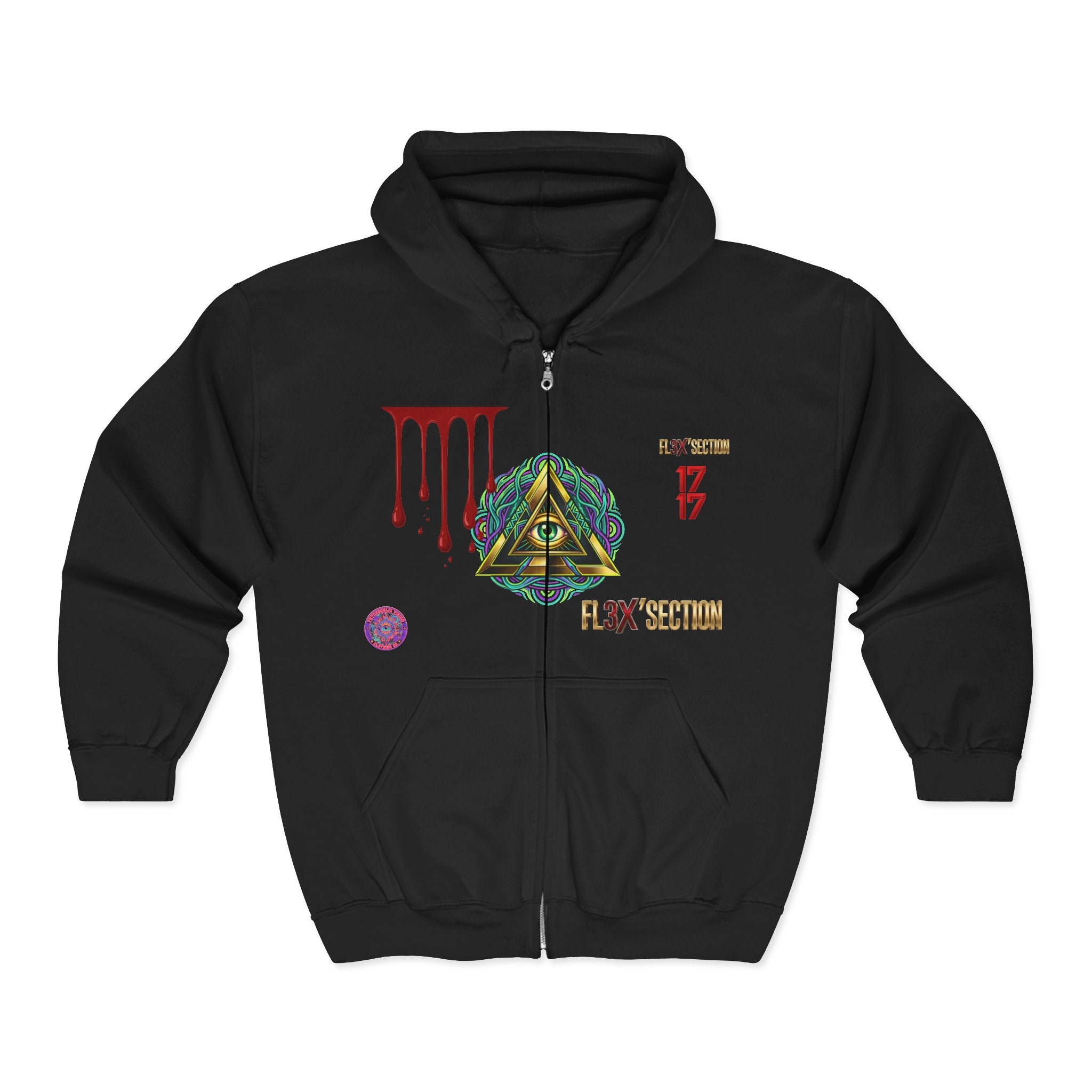 All-Seeing Eye Zip Hoodie — Psychedelic Geometric Graphic Sweatshirt