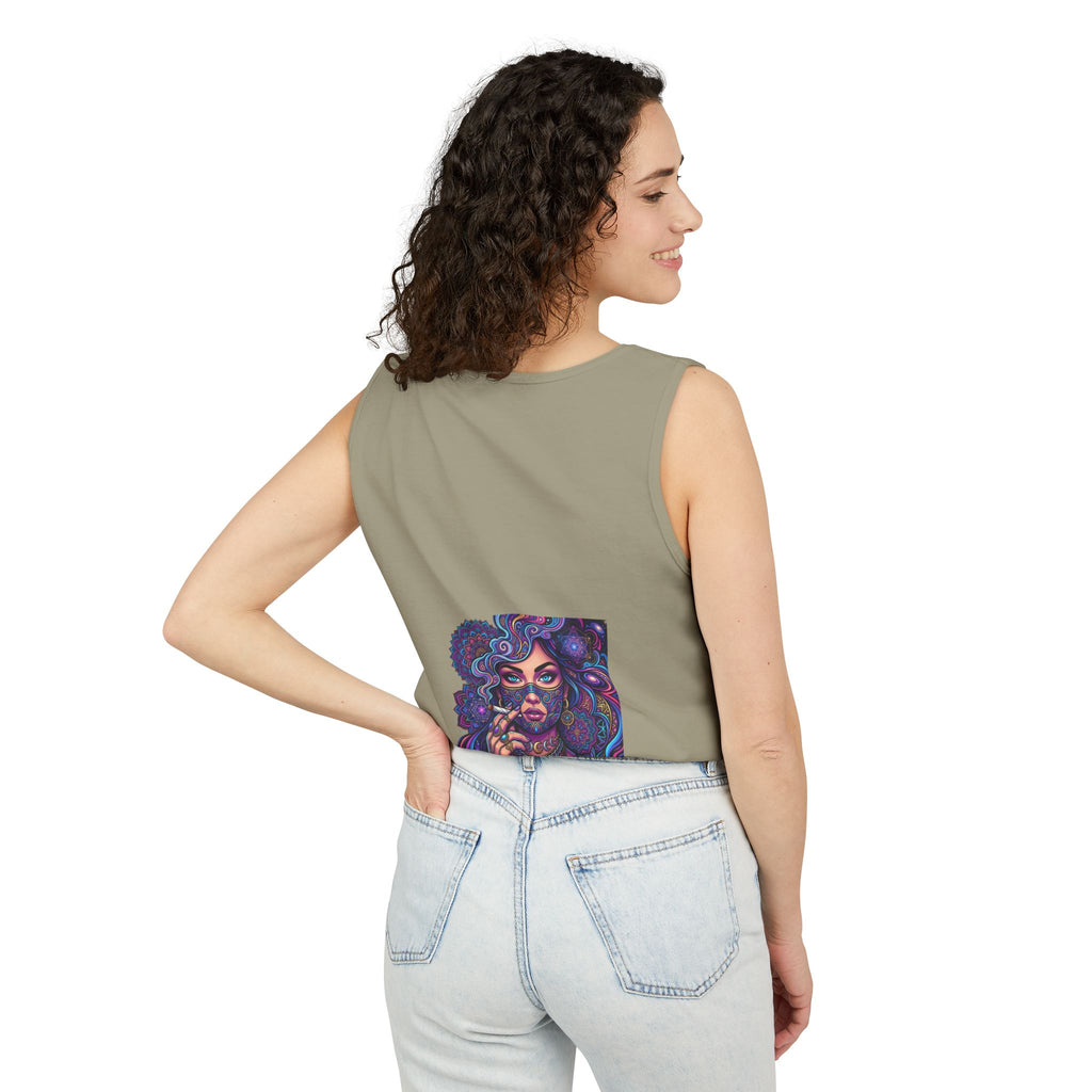 Graphic Tank Top - Colorful Cosmic Woman Illustration