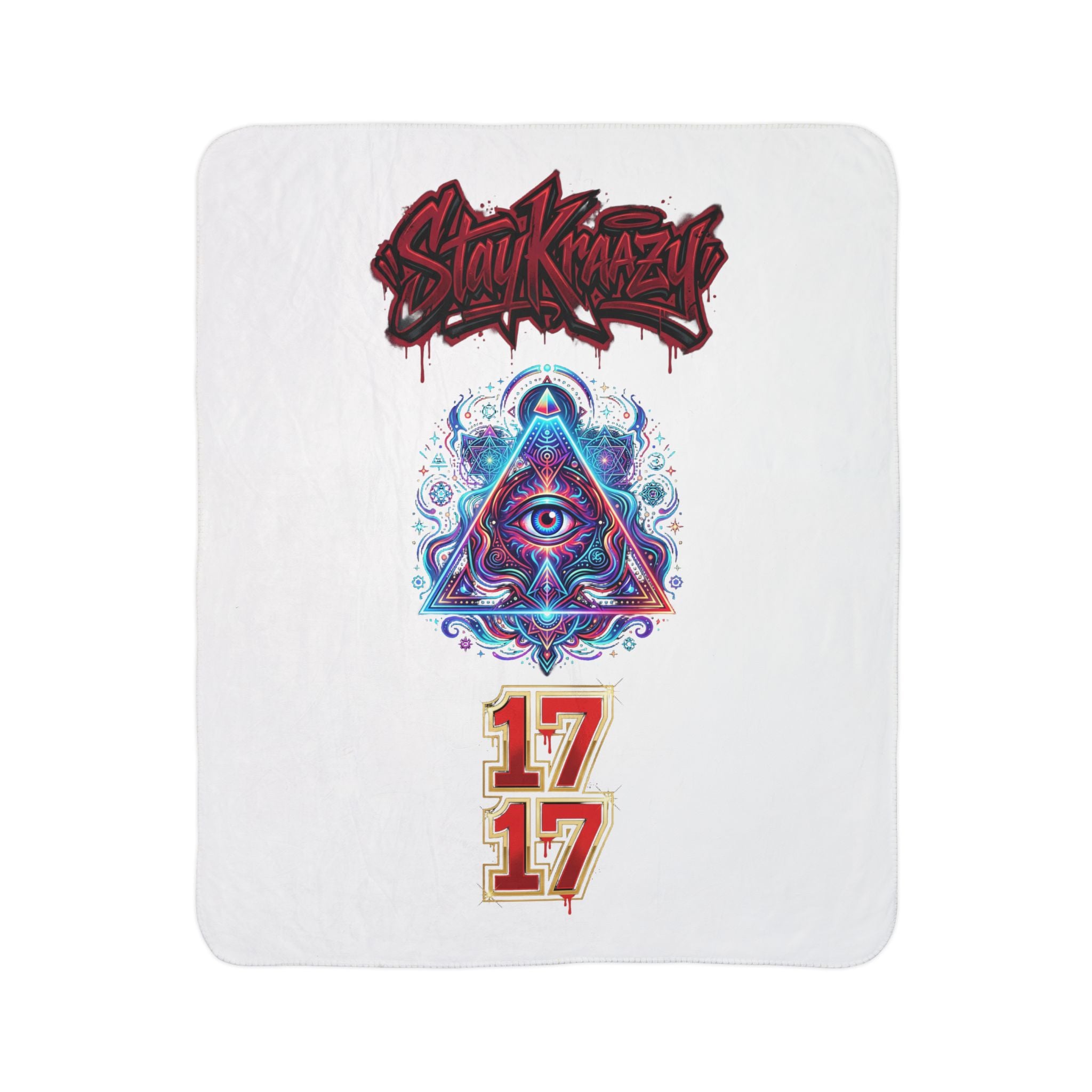 Sherpa Blanket — "Stay Kraazy" Illuminated Eye Graphic with 17 Accent