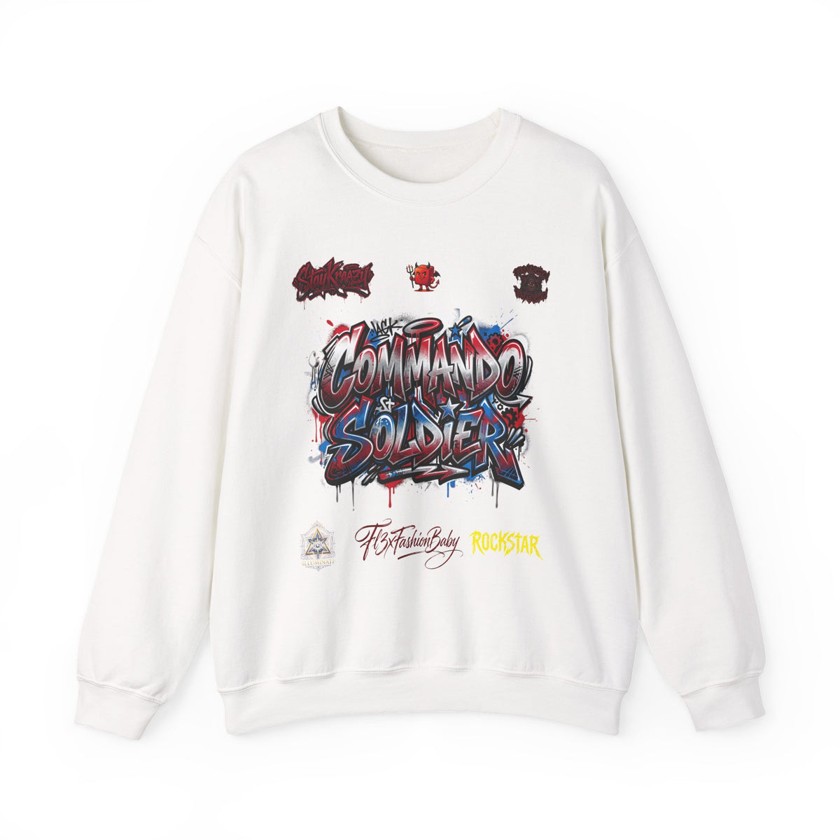 Commando Soldier Graffiti Crewneck Sweatshirt — Military Streetwear Graphic Sweatshirt
