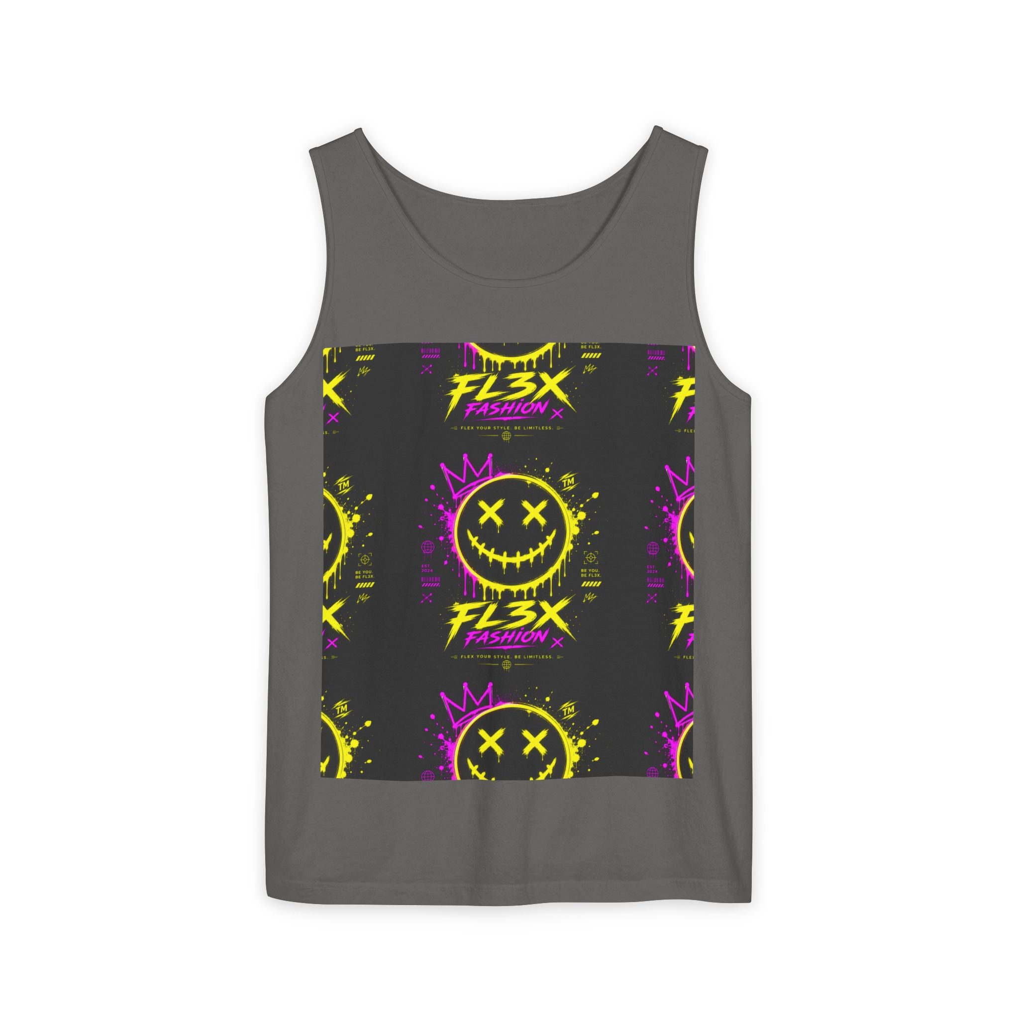 FL3X Fashion Graphic Tank Top — Neon Smiley & Devil Logo Streetwear