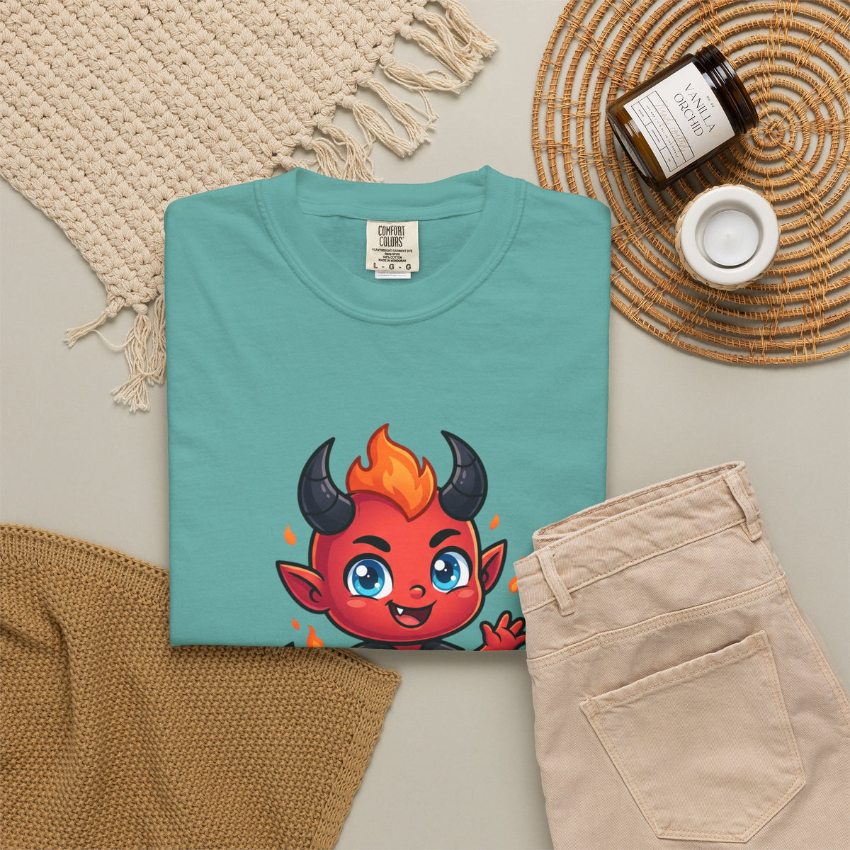 Devil Baby Graphic T-Shirt — Cute Red Demon Cartoon Tee with "FBfashionBaby" Script
