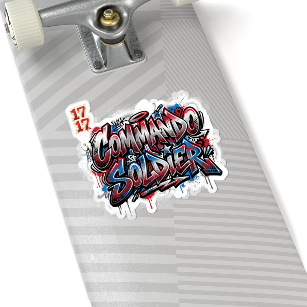 Commando Soldier Graffiti Sticker — Red, White & Blue Urban Vinyl Kiss-Cut