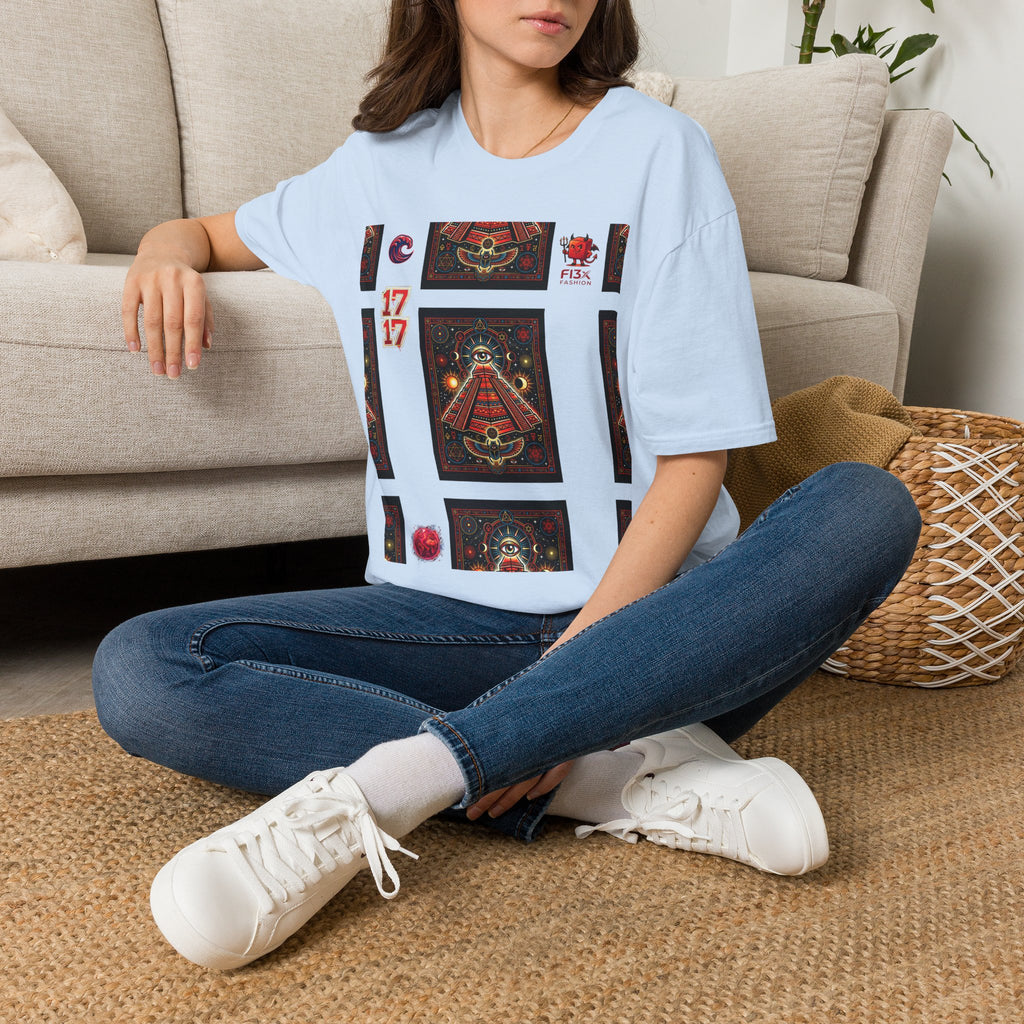 T-Shirt — Retro Cosmic Tarot Graphic with '17' Mystic Symbols