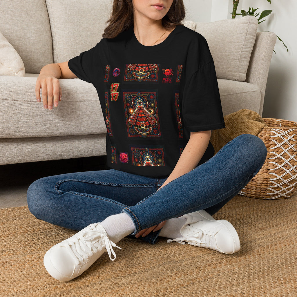 T-Shirt — Retro Cosmic Tarot Graphic with '17' Mystic Symbols