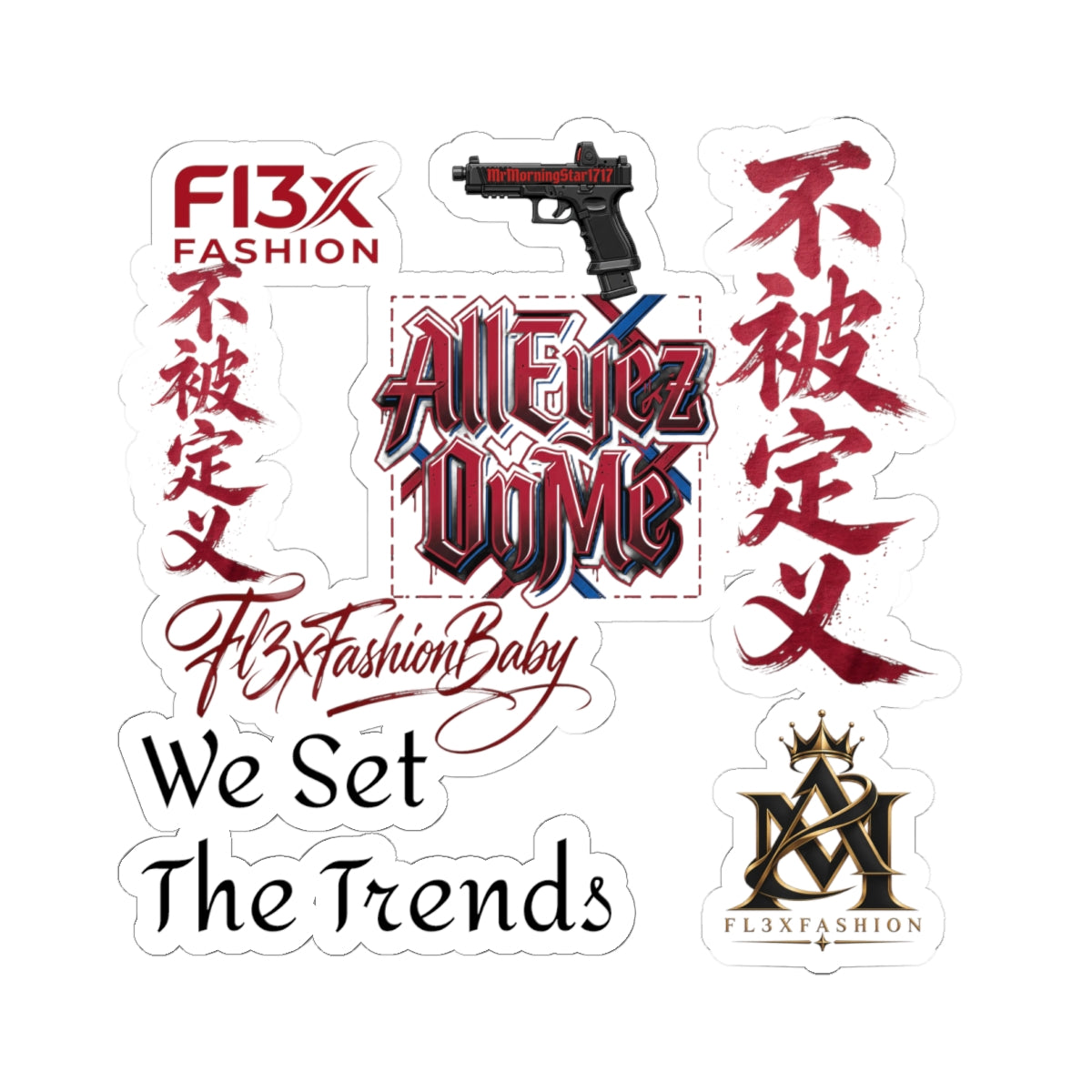 Kiss-Cut Sticker Pack — 'All Eyez On Me' Streetwear Logo & Kanji Set