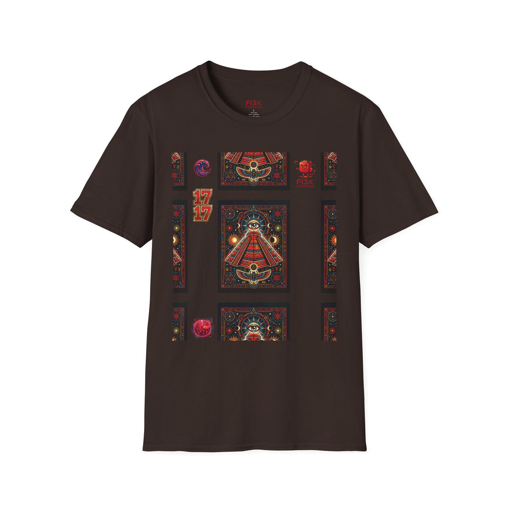 T-Shirt — Retro Cosmic Tarot Graphic with '17' Mystic Symbols