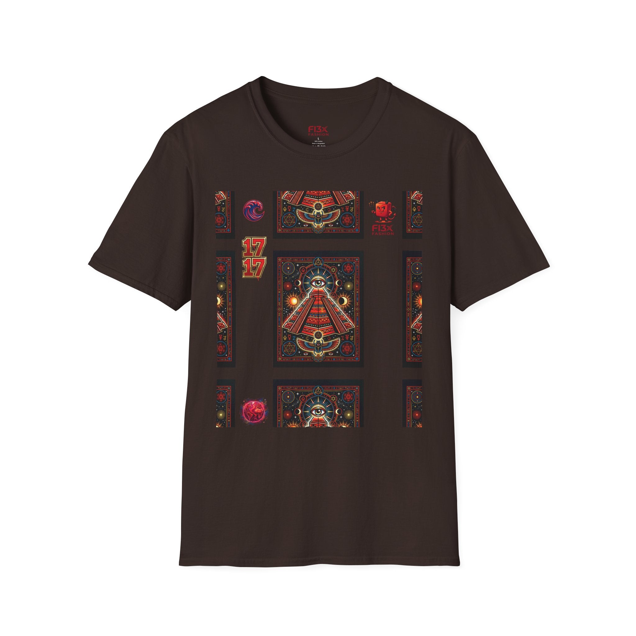 T-Shirt — Retro Cosmic Tarot Graphic with '17' Mystic Symbols