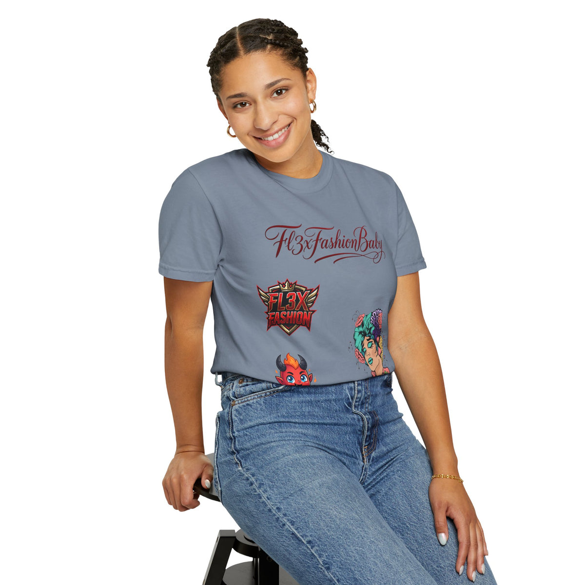 Artistic Floral Portrait T-Shirt — 'Fl3xFashionBaby' Graphic Tee