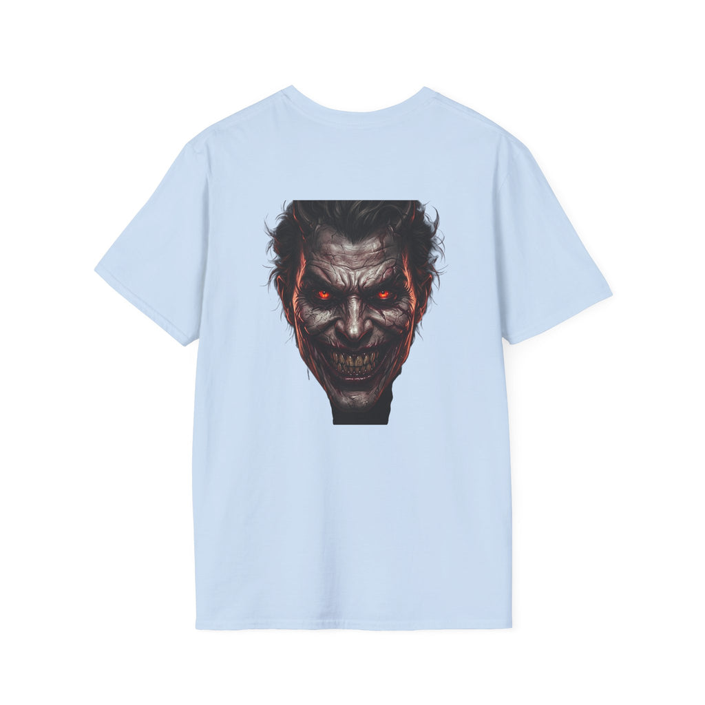 Horror Joker Face T-Shirt — Red-Eyed Villain Graphic Tee