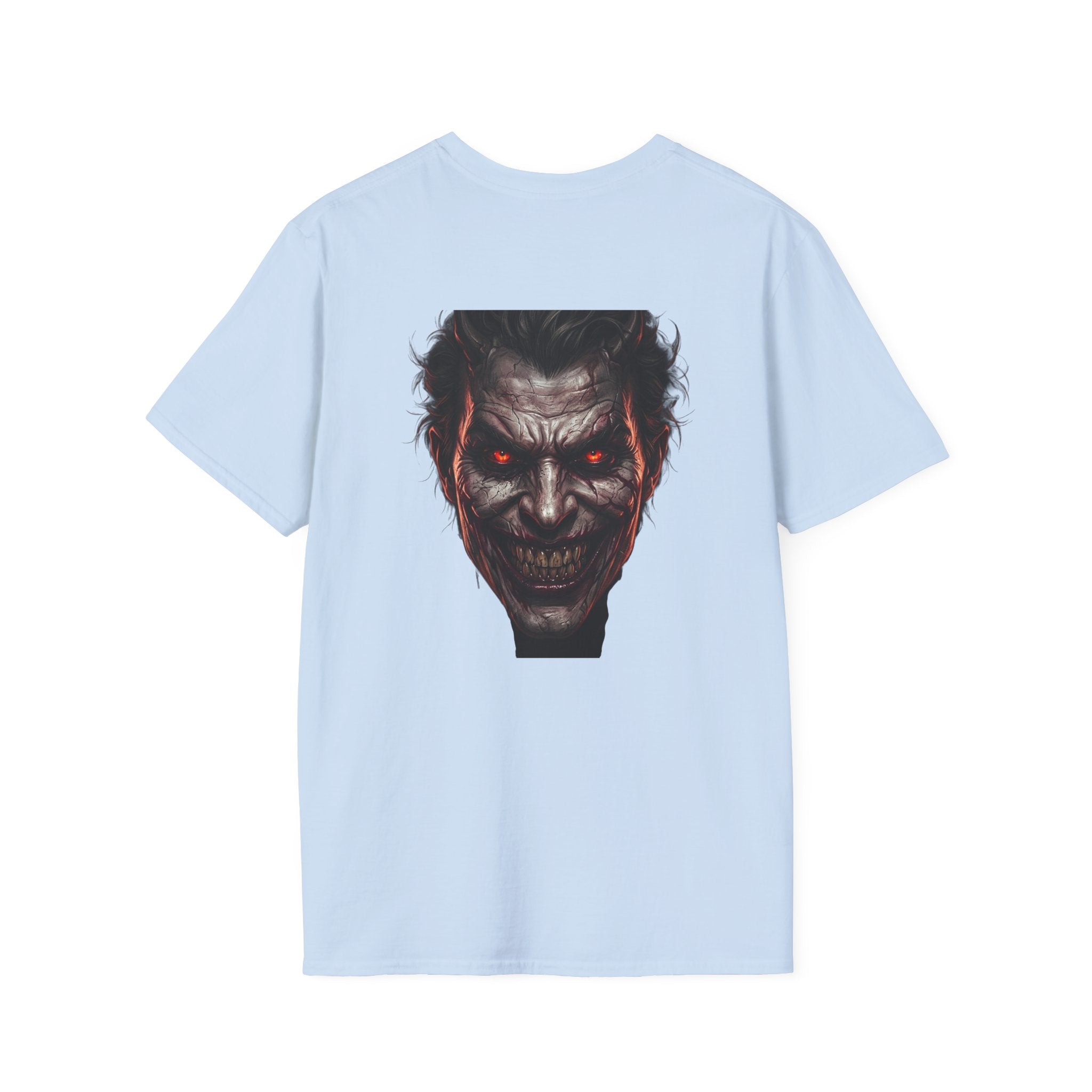 Horror Joker Face T-Shirt — Red-Eyed Villain Graphic Tee
