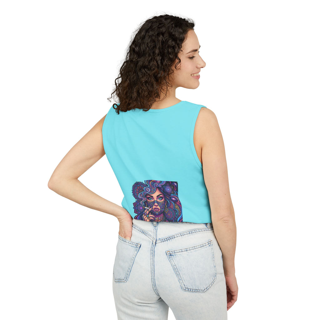 Graphic Tank Top - Colorful Cosmic Woman Illustration