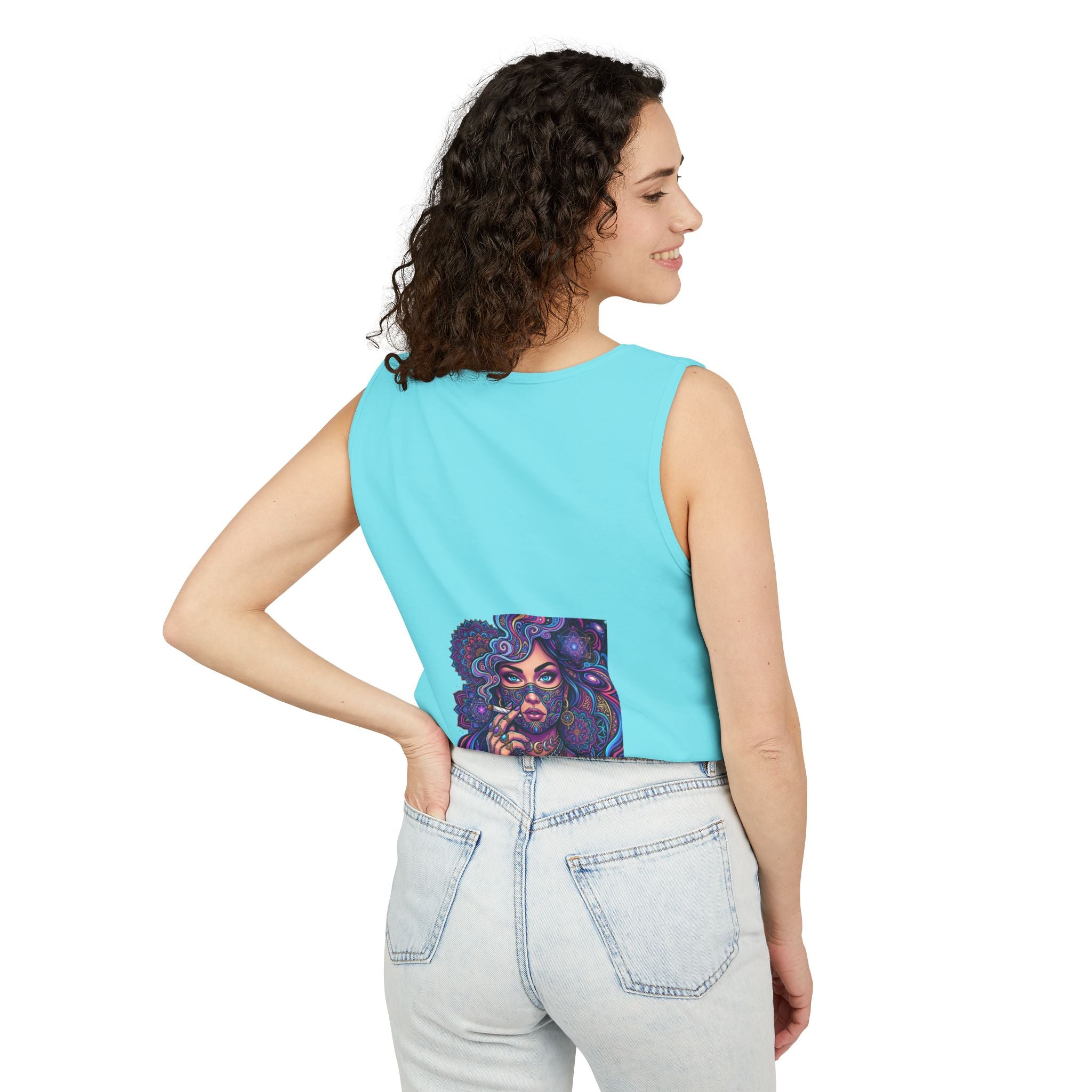 Graphic Tank Top - Colorful Cosmic Woman Illustration