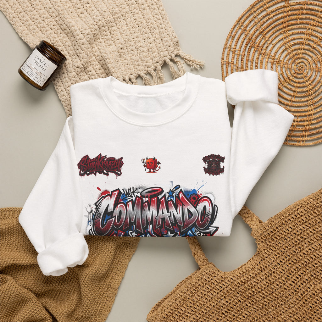 Commando Soldier Graffiti Crewneck Sweatshirt — Military Streetwear Graphic Sweatshirt