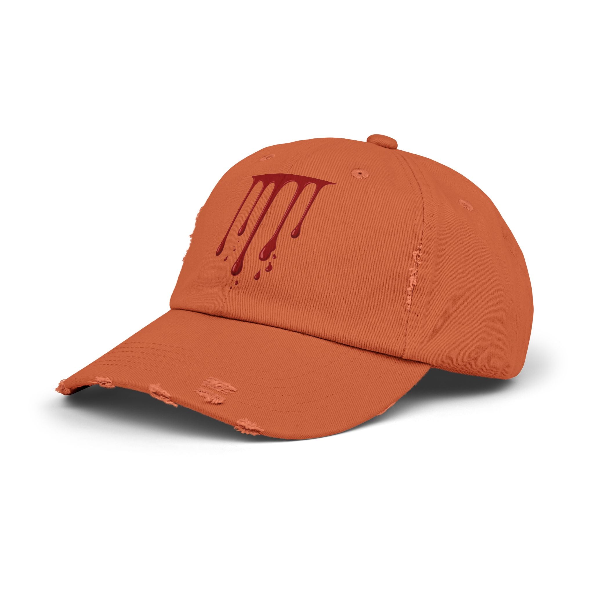 Distressed Black Cap with Red Drip Graphic – Gothic Blood Drip Hat