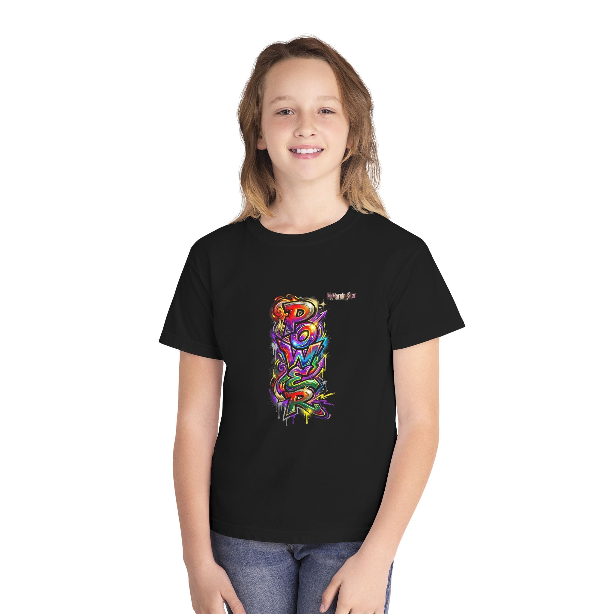 Youth Tee - Colorful 'Power' Graffiti Vertical Graphic