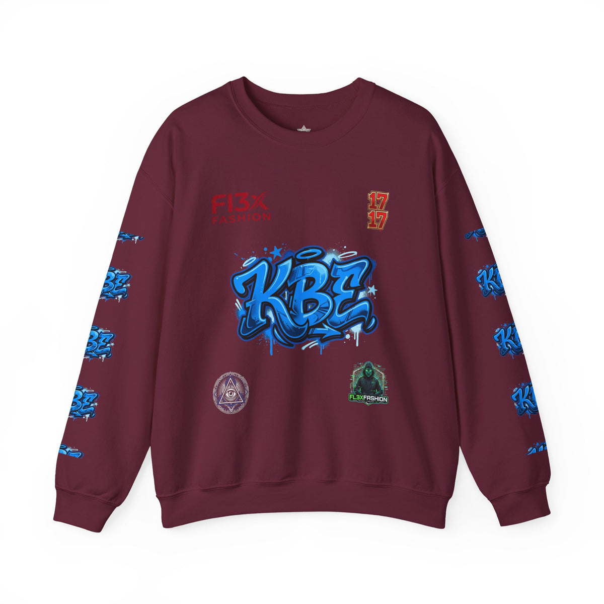 KBZ Graffiti Crewneck Sweatshirt – Streetwear Pullover with Blue Urban Tag Design