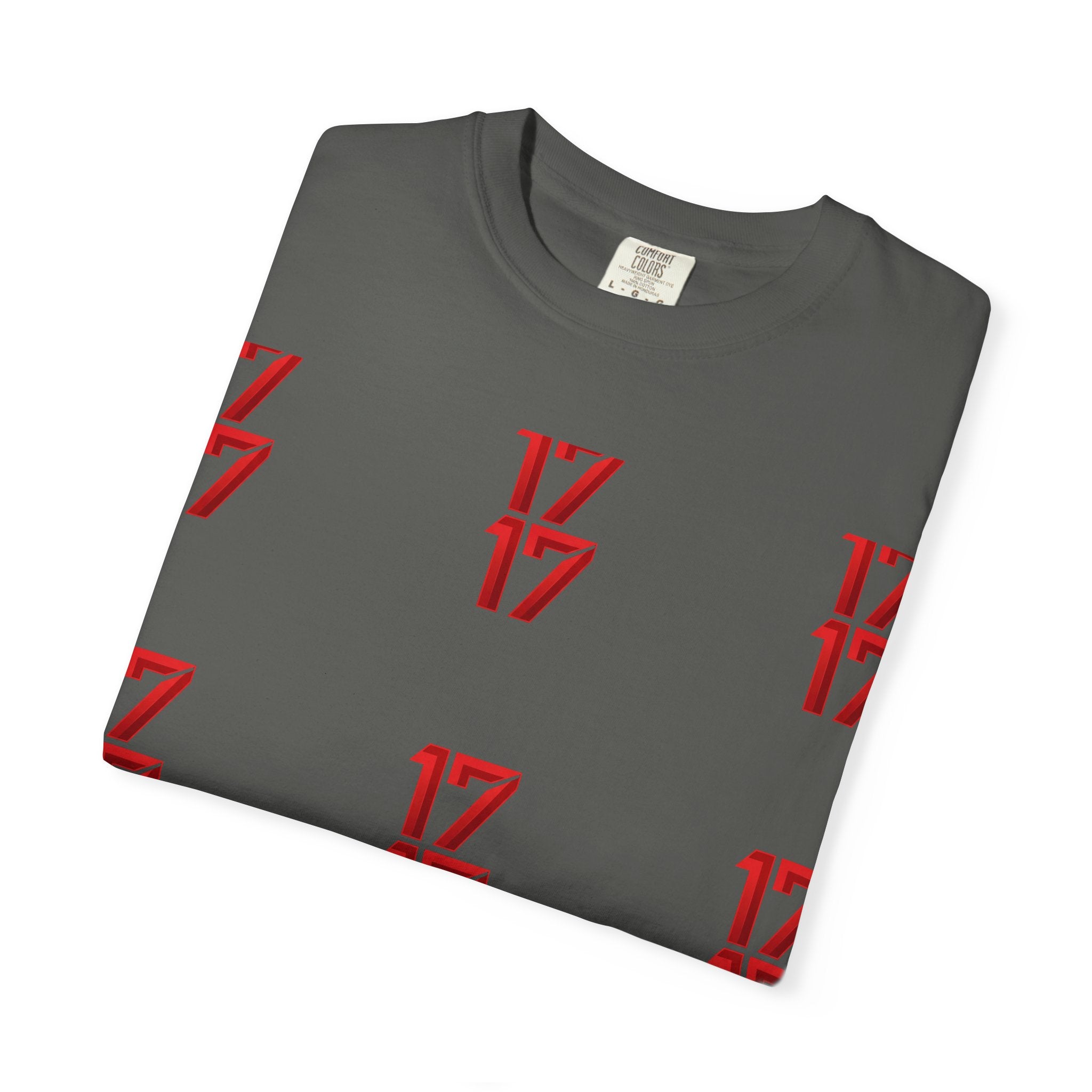 17 Pattern Graphic T-Shirt — Repeating Red Logo Tee