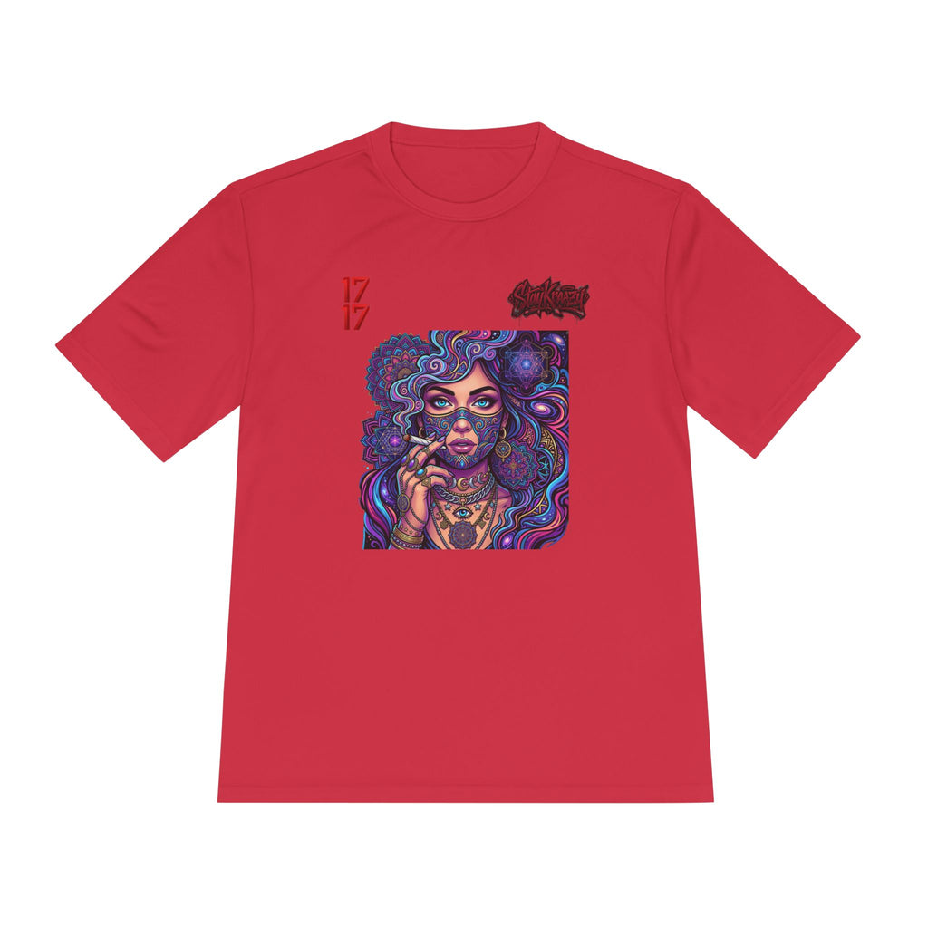Psychedelic Woman Graphic Tee — Retro Cosmic Portrait Moisture‑Wicking Shirt