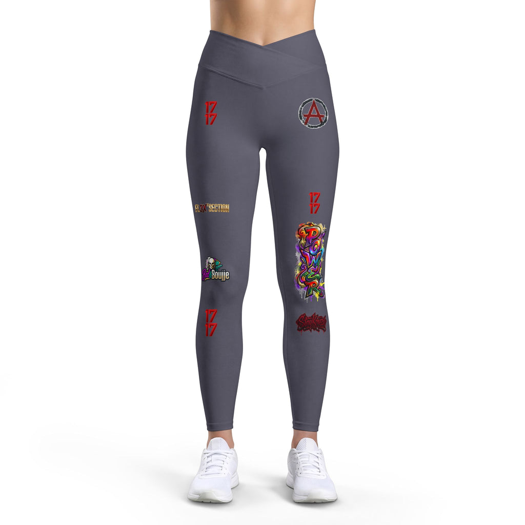 Graphic Patchwork Women's Leggings — Colorful Art & Emblem Print