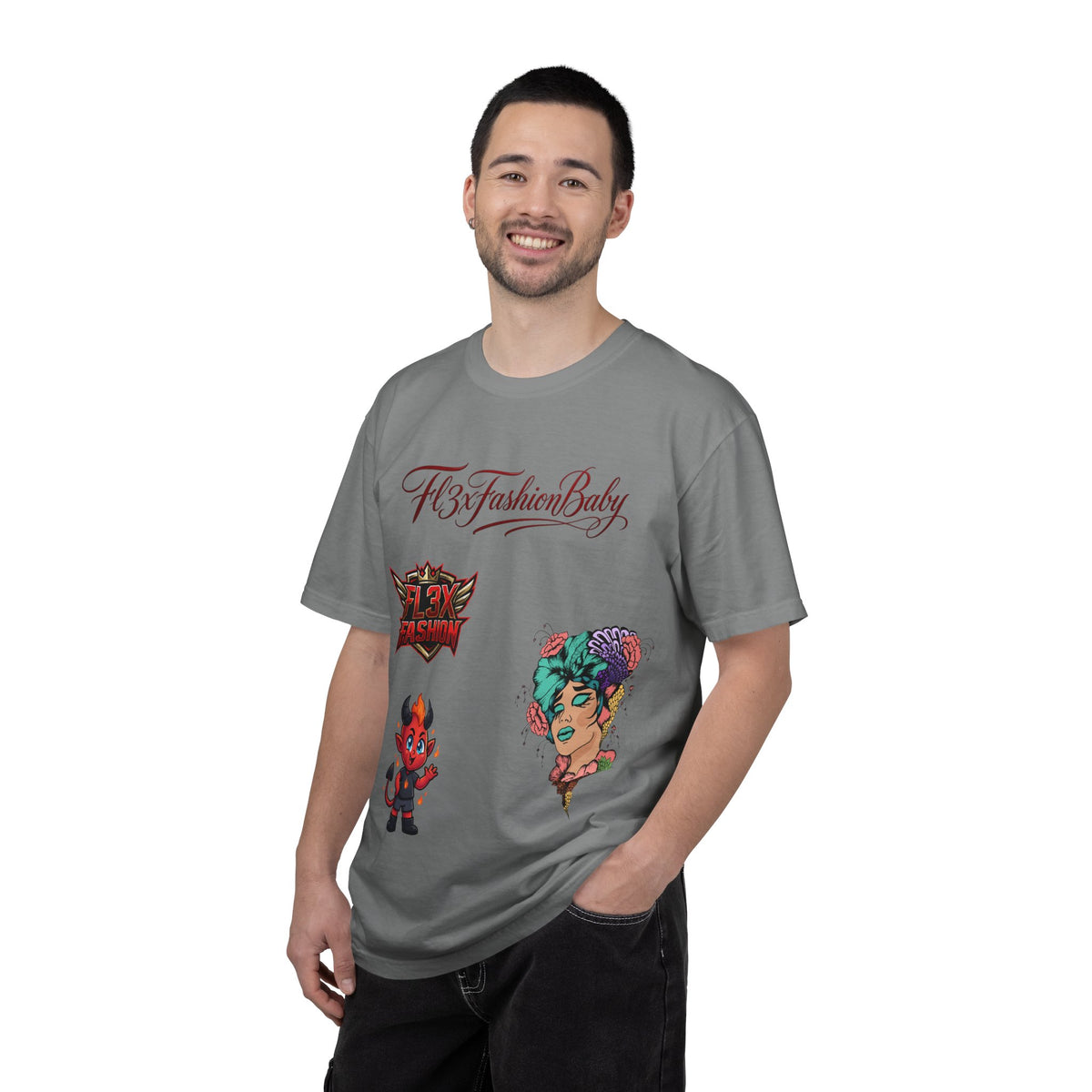 Artistic Floral Portrait T-Shirt — 'Fl3xFashionBaby' Graphic Tee