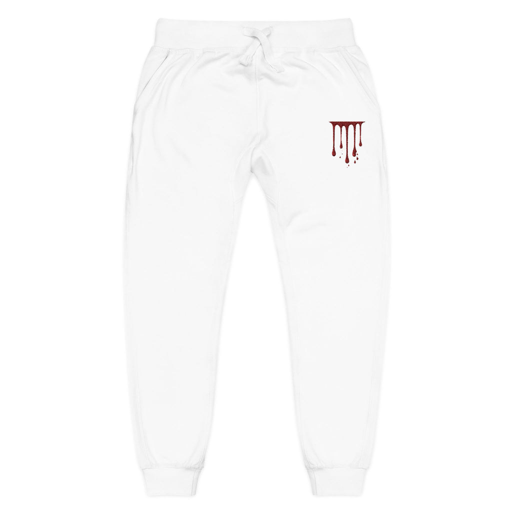 Embroidered Drip Horror Sweatpants — White Fleece Joggers