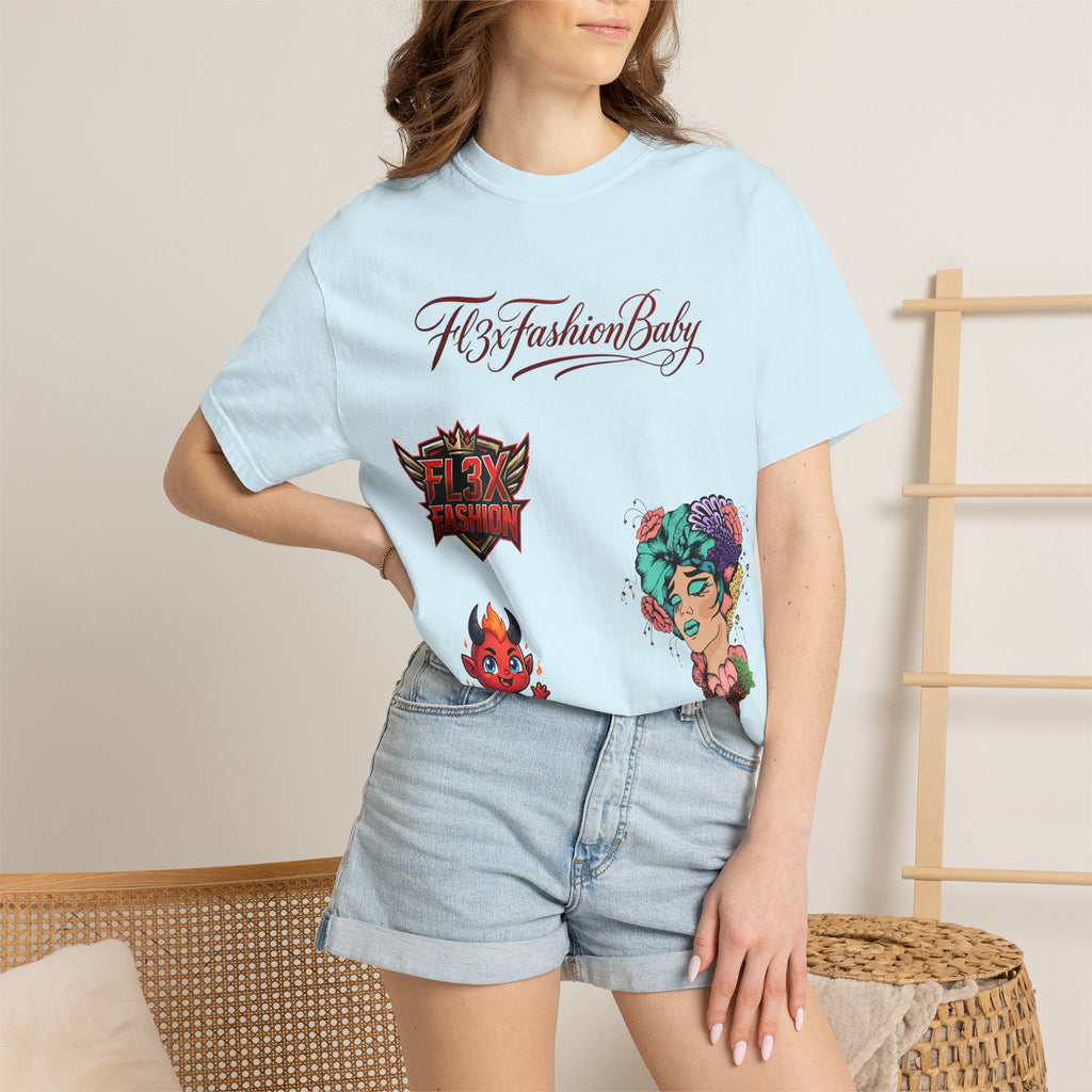 Artistic Floral Portrait T-Shirt — 'Fl3xFashionBaby' Graphic Tee