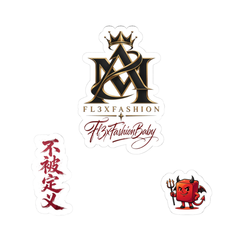 Kiss-Cut Sticker Pack — FL3XFASHION Logo, Calligraphy & Cute Devil Laptop Decals