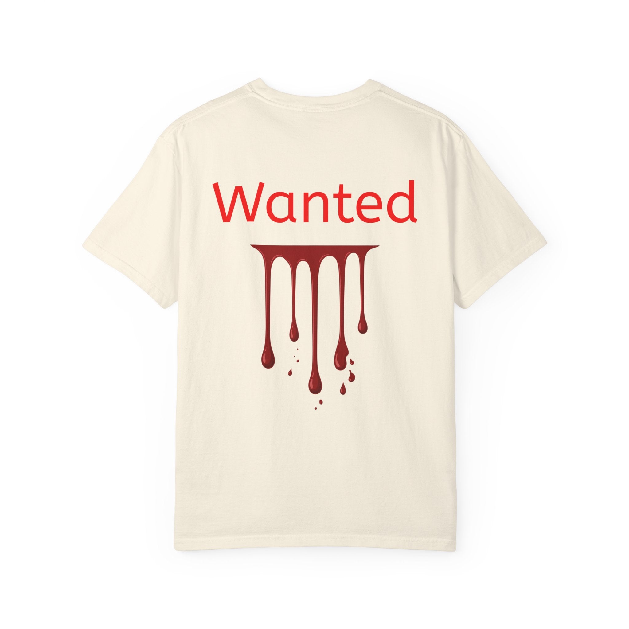 Graphic T-Shirt — Vintage Pyramid Collage with 'Wanted' Drip Design