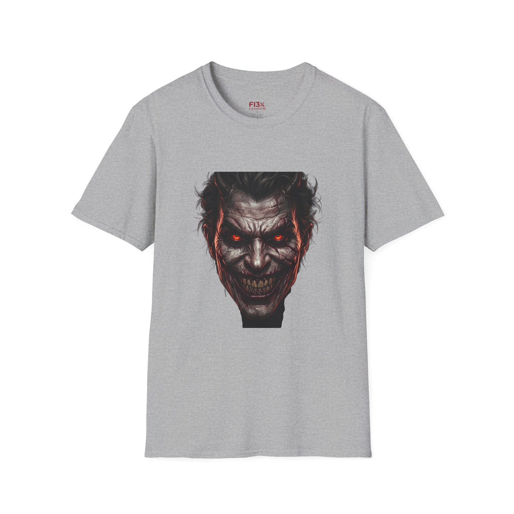 Horror Joker Face T-Shirt — Red-Eyed Villain Graphic Tee
