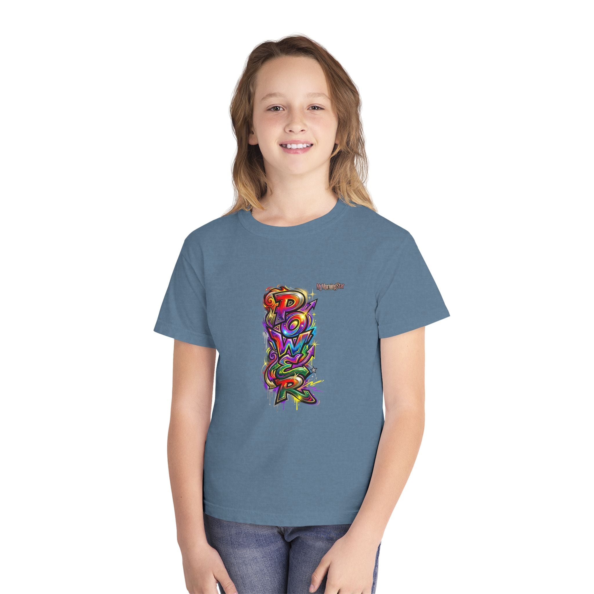 Youth Tee - Colorful 'Power' Graffiti Vertical Graphic