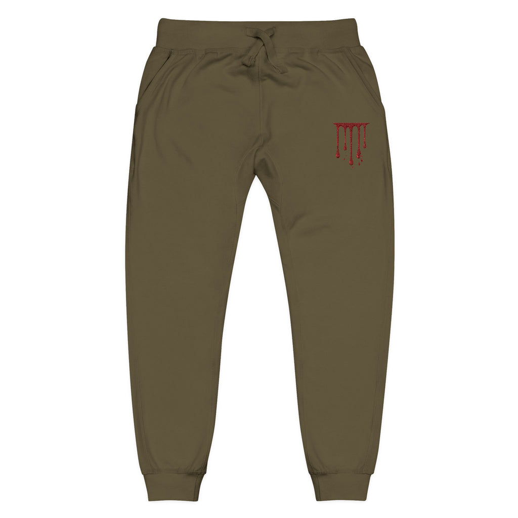 Embroidered Drip Horror Sweatpants — White Fleece Joggers