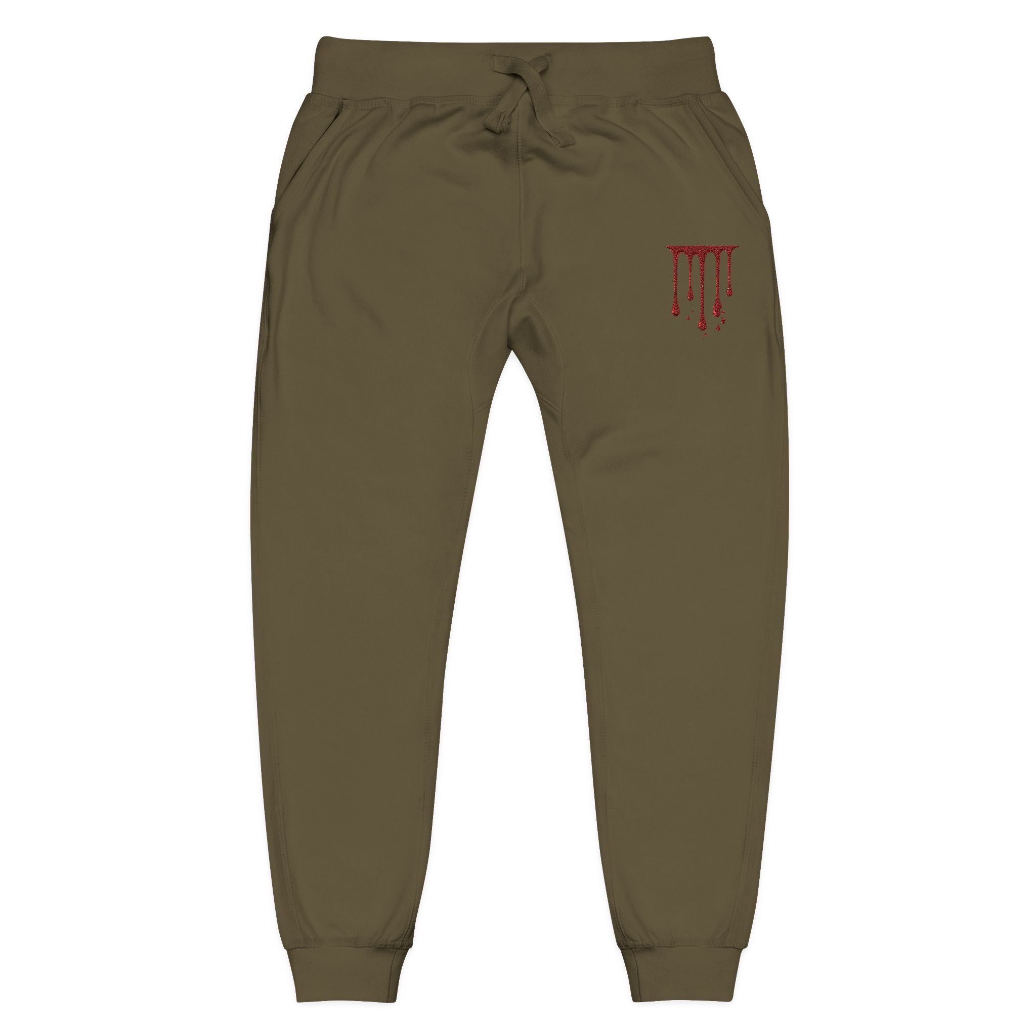 Embroidered Drip Horror Sweatpants — White Fleece Joggers